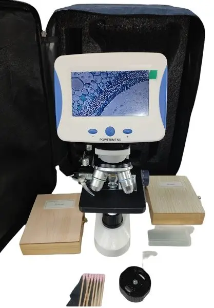 [5020] MICROSCOPIO DIGITAL ESCOLAR PEQUEÑO LUZ LED BLANCA REVOLVER TRES OBJETIVOS  10X, 20X 40X MARCA OPTIKS